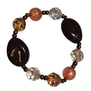 Vintage Boho Beaded Stretch Bracelet Brown Orange Beads Fashion Jewelry Women